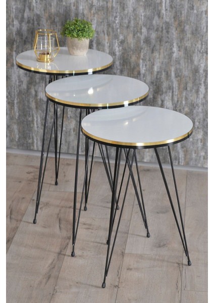 Zigon Sehpa ve Orta Sehpa Kr Set Siyah Tel Ayak Çift Altın Beyaz fiyatları