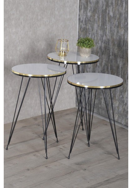 Zigon Sehpa ve Orta Sehpa Kr Set Siyah Tel Ayak Çift Altın Beyaz modelleri