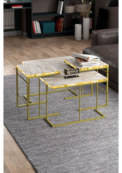 Orta Sehpa ve Zigon Sehpa Solo Set Gold Efes