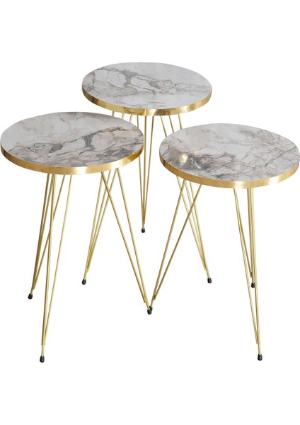 Zigon Sehpa ve Orta Sehpa Elips Set Gold Efes Tel modelleri