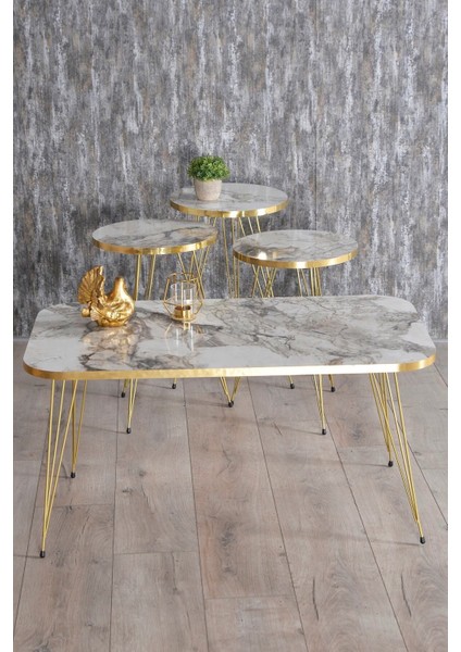 Zigon Sehpa ve Orta Sehpa Kr Set Gold Efes Tel