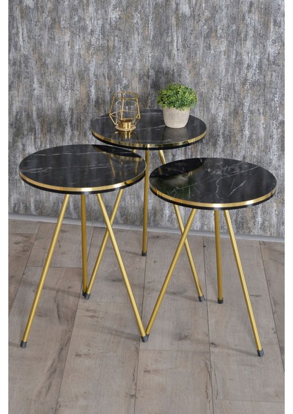 Zigon Sehpa ve Orta Sehpa Elips Set Çift Gold Bendir Metal fırsatları