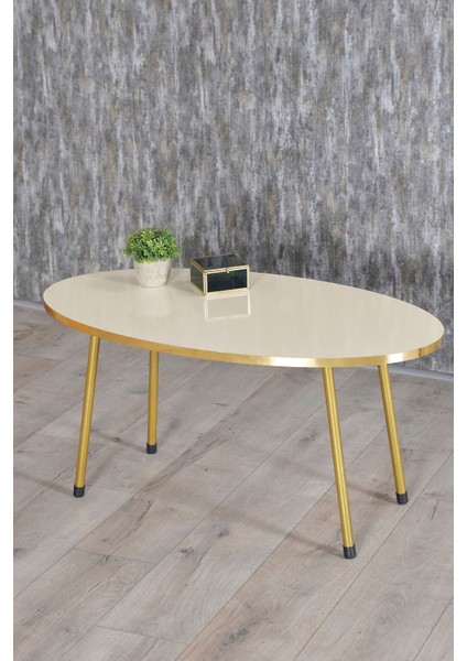 Zigon Sehpa ve Orta Sehpa Elips Gold Metal Ayak Gold Krem Set fiyatları