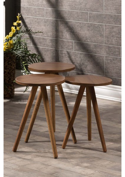 Zigon Sehpa ve Orta Sehpa Set Ahşap Torna Elips Ceviz fiyatları