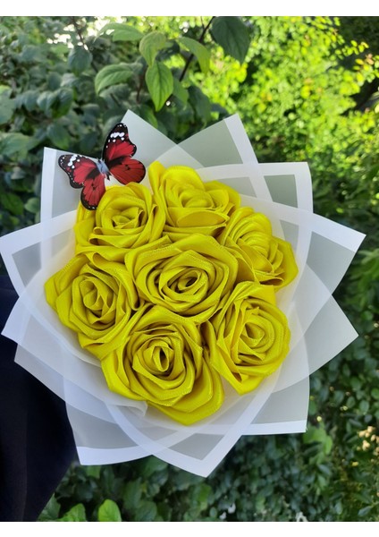 7 Li Solmayan Gül Buketi Sarı Gül Dışı Beyaz