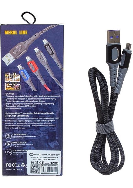 PM-3780 Örgülü 5 Amper Micro USB Hızlı Şarj Data Kablosu