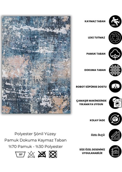 Soyut Modern Desenli Mavi Halı Dijital Baskılı Dokuma Kaymaz Tabanlı Yıkanabilir Antialerjik Salon Halısı