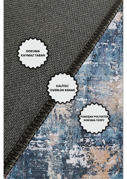 Soyut Modern Desenli Mavi Halı Dijital Baskılı Dokuma Kaymaz Tabanlı Yıkanabilir Antialerjik Salon Halısı
