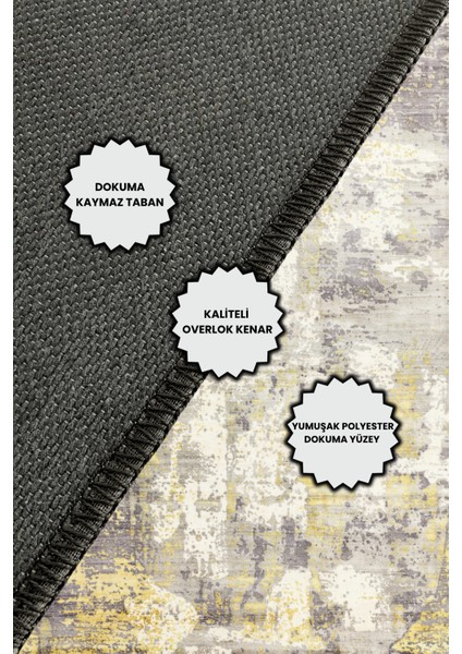 Gri Sarı Modern Soyut Desenli Halı Dijital Baskılı Dokuma Kaymaz Tabanlı Yıkanabilir Antialerjik Oturma Odası Halısı