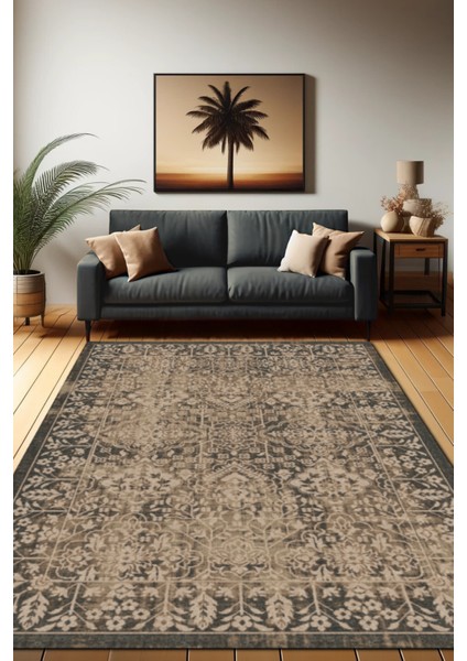 Kahverengi Eskitme Halı Dijital Baskılı Dokuma Kaymaz Tabanlı Yıkanabilir Antialerjik Salon Halısı