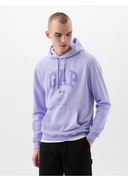 Erkek Lila Gap Logo Fransız Havlu Kumaş Sweatshirt