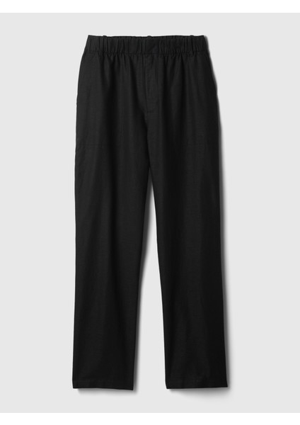 Kadın Siyah High Rise Keten Karışımlı Pull-On Pantolon modelleri
