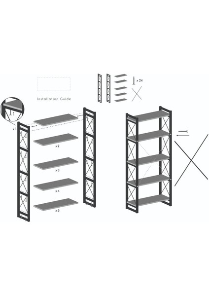 Kitaplık 5 Raflı Ceviz 180 cm