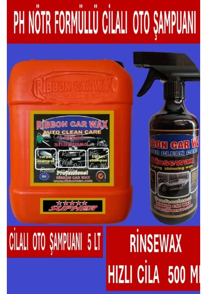 Carpet Shampoo Nötr Formüllü Cilalı Oto Yıkama Şampuanı 5kg + Rinsewax Hızlı Cila