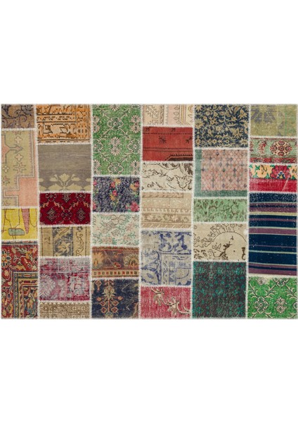 Çok Renkli Doğal Dokuma Patchwork Halı