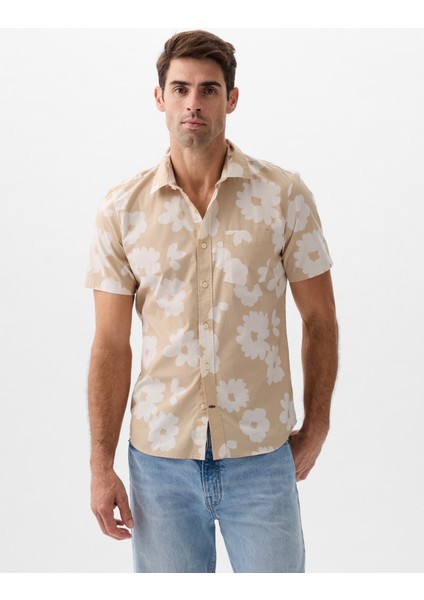 Erkek Kahverengi Streç Standard Fit Poplin Gömlek