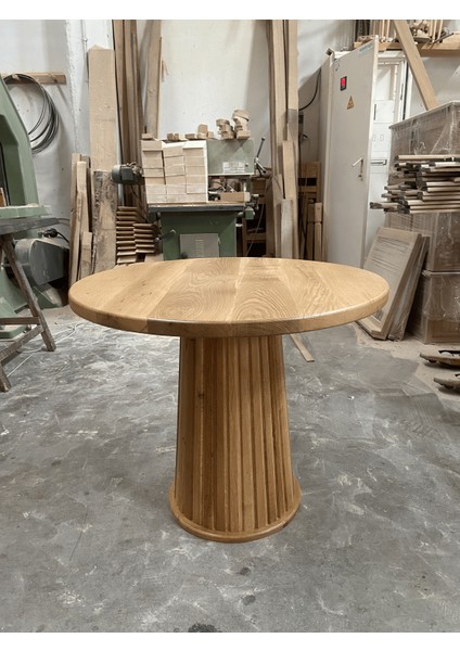 Silindir-Konik Ayaklı %100 Doğal Ahşap Yuvarlak Masa, 90 Cm,yemek-Mutfak Masası