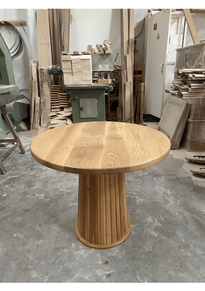 Silindir-Konik Ayaklı %100 Doğal Ahşap Yuvarlak Masa, 90 Cm,yemek-Mutfak Masası