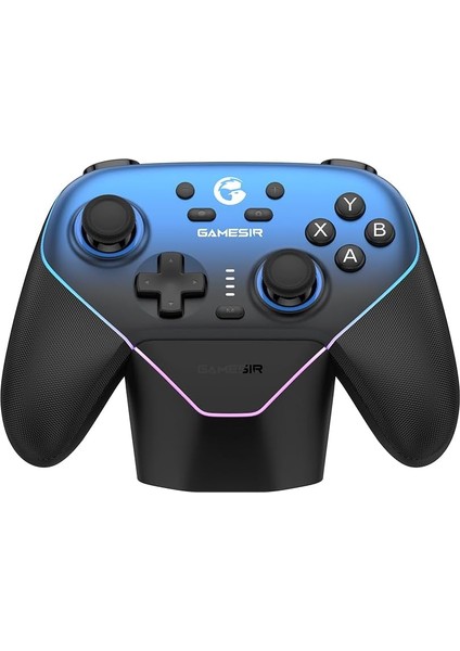 Super Nova Wireless Gaming Controller For Pc/switch/ios/android, Hall Effect Stick & Trigger, Rubberized Grips, Rgb Lighting, Swappable Abxy, Detachable Faceplate, 1000MAH With Charging Dock