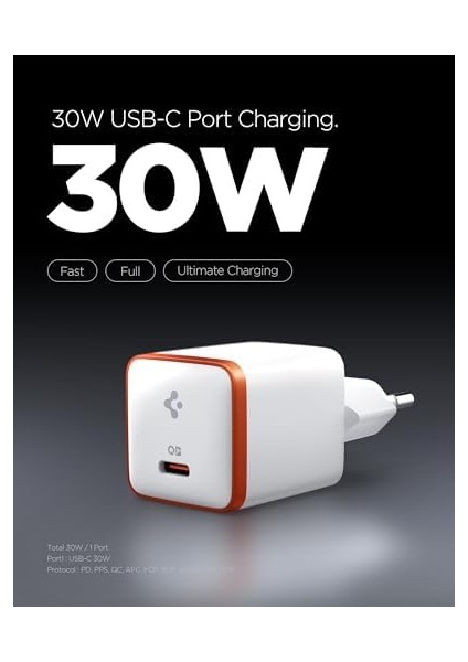 30W Usb-C Ultra Mini Hızlı Şarj Aleti Samsung Pps/ısı Düşürücü Gan Destekli Akım Korumalı Güç Adaptörü iPhone & Android & iPad & MacBook Type-C White - ACH08449