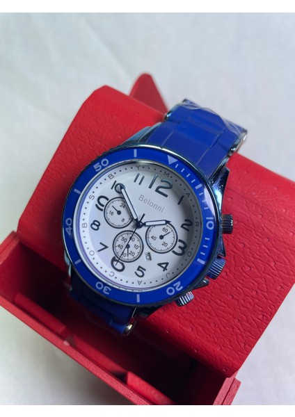 BSBLN461A Yuvarlak Bezel Lacivert Kasalı, Lacivert Çerçeveli, Lavicert Kordonlu, Beyaz Takvimli Kadranlı Şık Unisex Kol Saati fiyatları
