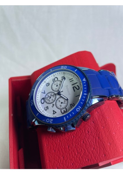 BSBLN461A Yuvarlak Bezel Lacivert Kasalı, Lacivert Çerçeveli, Lavicert Kordonlu, Beyaz Takvimli Kadranlı Şık Unisex Kol Saati modelleri