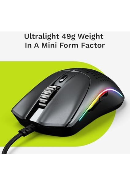 Model O 2 Mini Kablolu Siyah Oyuncu Faresi: Hafif 49 Gram, 26K Optik Sensör, 80 Milyon Tıklama, 6 Programlanabilir Düğme, Küçük Ellere Uygun Fare, Fps, Mmo, Moba, Battle Royal Faresi