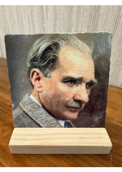 Atatürk Baskılı Taş Masa Üstü Tablo Dekor 10X10CM - Tablo - Dekor