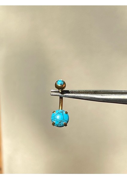 316 L Cerrahi Çelik Firuze Taşlı Gold Göbek Piercingi
