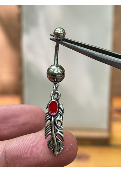 316 L Cerrahi Çelik Kırmızı Taşlı Etnik Model Göbek Piercingi
