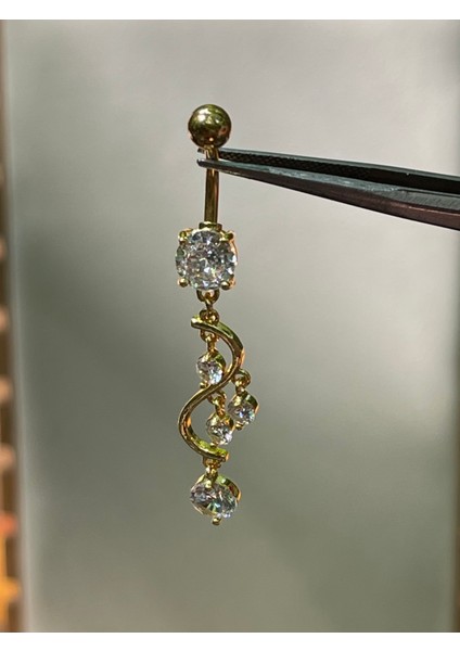 316 L Cerrahi Çelik Pırlanta Modeli Sallantılı Zirkon Taşlı Göbek Piercingi modelleri