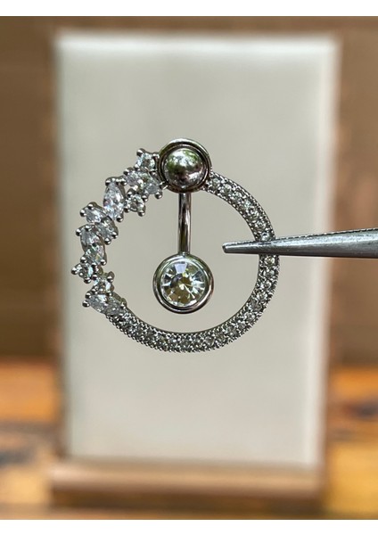 316 L Cerrahi Çelik Pırlanta Modeli Zirkon Taşlı Göbek Piercingi