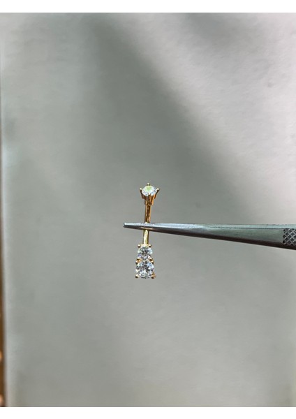 316 L Cerrahi Çelik Çift Zirkon Taşlı Göbek Piercingi