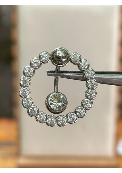316 L Cerrahi Çelik Pırlanta Kesim Zirkon Taşlı Göbek Piercingi