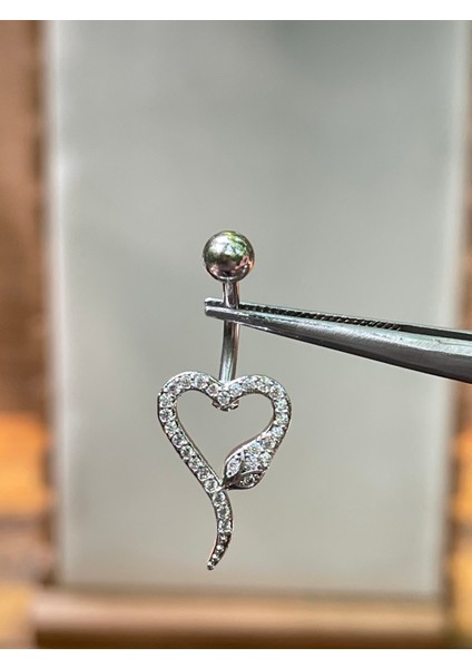 316 L Cerrahi Çelik Yılan Kalp Modeli Zirkon Taşlı Göbek Piercingi