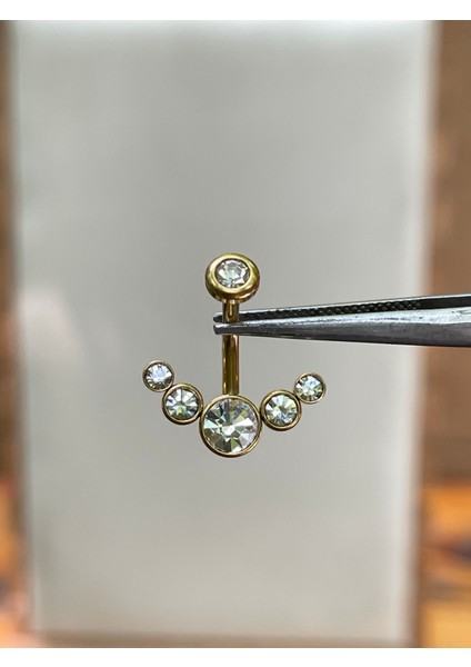 316 L Cerrahi Çelik 5 Taş Modeli Gold Göbek Piercingi