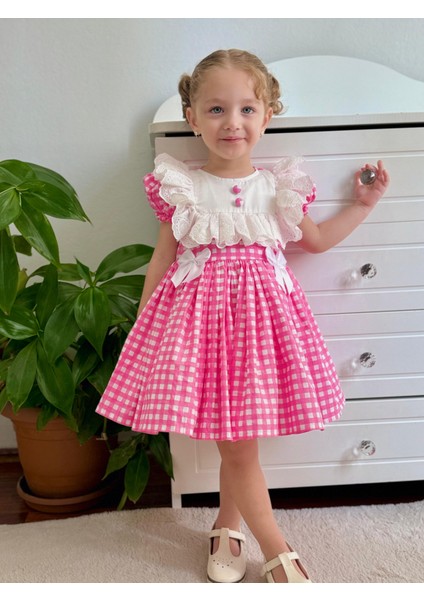 Defne Pembe Kareli Vintage Kız Bebek Elbise,doğum Günü Elbise,fotoğraf Çekim Elbise,0-7 Yaş Uygun indirimleri