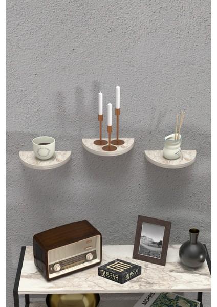 Duvar Rafı Dekoratif 3 Adet Çiçeklik Oval Efes