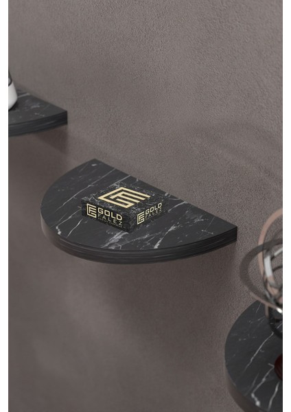 Duvar Rafı Dekoratif 3 Adet Çiçeklik Oval Siyah Mermer Desen fiyatları