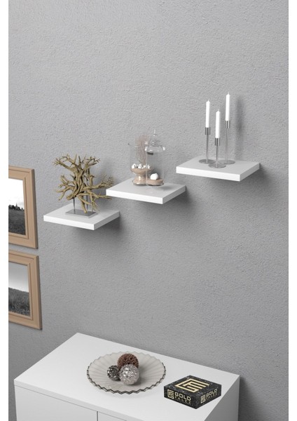 Duvar Rafı Dekoratif 3 Adet Çiçeklik Kare Beyaz fiyatları