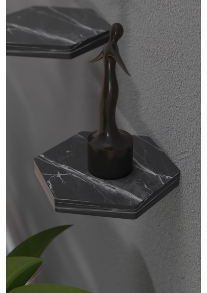 Duvar Rafı Dekoratif 3 Adet Çiçeklik Altıgen Siyah Mermer Desen fiyatları