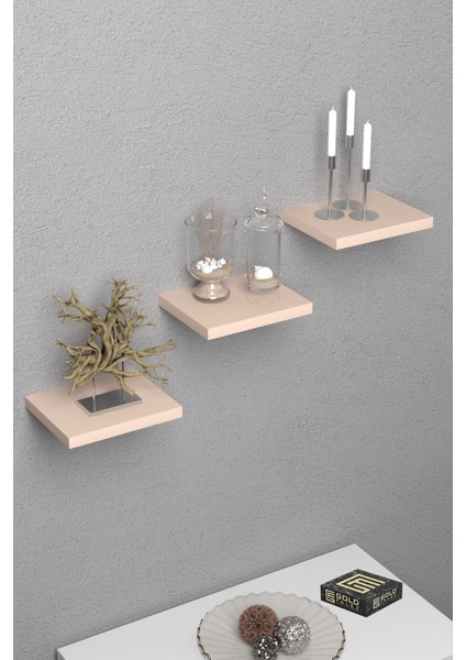 Duvar Rafı Dekoratif 3 Adet Çiçeklik Kare Krem fiyatları