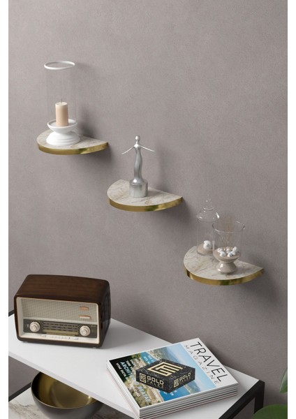 Duvar Rafı Dekoratif 3 Adet Çiçeklik Oval Altın Efes modelleri