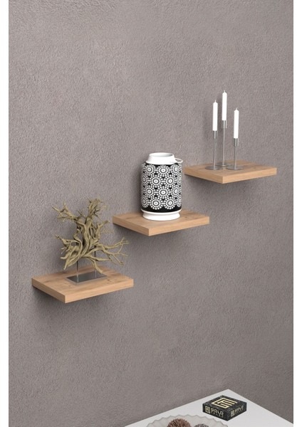 Duvar Rafı Dekoratif 3 Adet Çiçeklik Kare Ceviz fiyatları