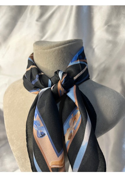 Kadın Erkek Unisex Sanatsal Desenli Soft Fular – Siyah Zemin Üzerine Geometrik Tasarım