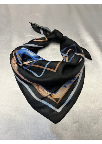 Kadın Erkek Unisex Sanatsal Desenli Soft Fular – Siyah Zemin Üzerine Geometrik Tasarım fiyatları