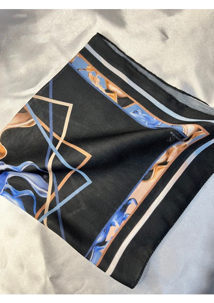 Kadın Erkek Unisex Sanatsal Desenli Soft Fular – Siyah Zemin Üzerine Geometrik Tasarım fırsatları