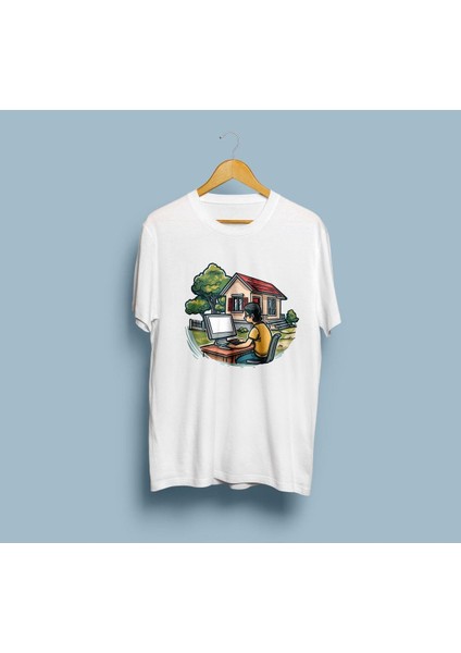 Oversize Yazılımcı Bilgisayar Ağaç ve Ev Tasarım Unisex T-Shirt