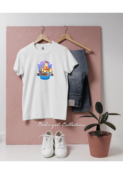 Oversize Haçlı Ordusu Savaş Gemisi Tasarımlı Unisex T-Shirt