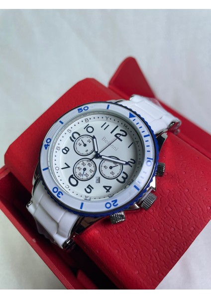 BSBLN461D Yuvarlak Metal Kasalı, Beyaz Çerçeveli, Beyaz Kordonlu, Beyaz Takvimli Kadranlı Şık Unisex Kol Saati fiyatları